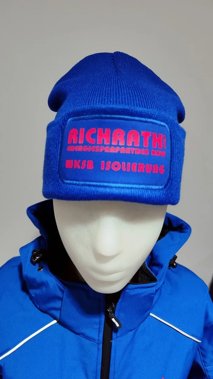 Blaue Beanie-Mütze mit Richrath-Patch
